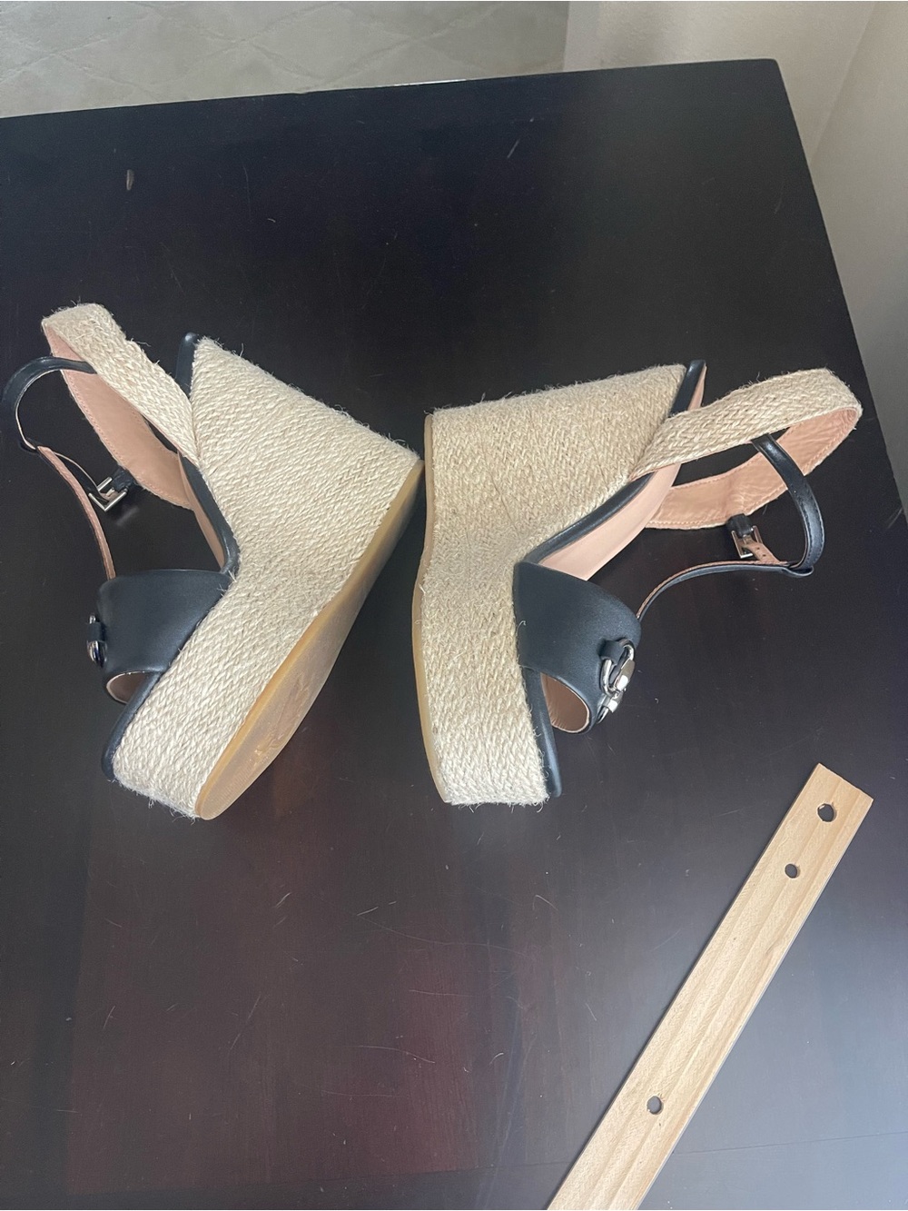 Black T-Strap Espadrille Platform Sandals - Picture 4 of 5